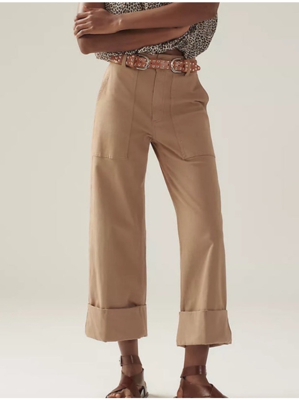 PISTOLA Maya Cuffed Wide Leg Pants Trousers Utility Cropped Biscuit Neutral 24
